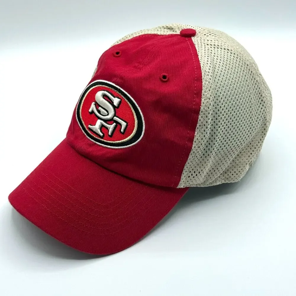 NFL Team Apparel Hat Embroidered SF 49ers Red Tan SnapBack Trucker One Size